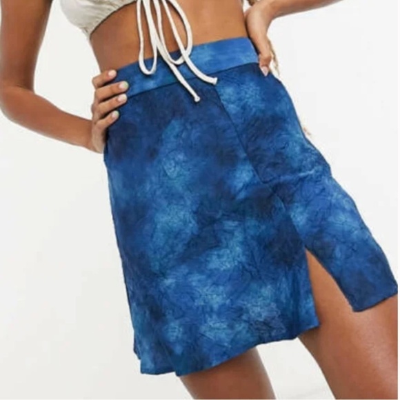 Free People Womens Martine Flirt Mini Skirt Blue Tie-Dyed Going Out Party A-Line - Picture 3 of 8
